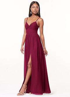 Azazie Zeya Bridesmaid Dresses Burgundy A-Line V-Neck Pleated Chiffon Dress image4