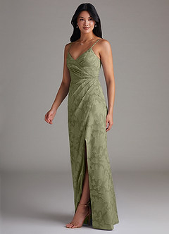 Azazie Maci Bridesmaid Dresses Pistachio Sheath Pleated Floral Burnout Dress image3