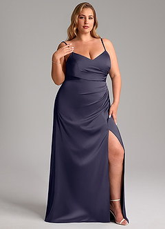 Azazie Azuree Jurken voor bruidsmeisjes Jurk van Stretch Satijn met A-Lijn Geplooid Stormachtig image5