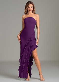 Azazie Lanette Bridesmaid Dresses Grape Sheath Ruched Chiffon Dress image3