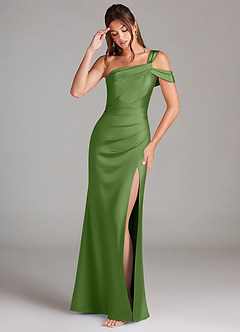 Azazie Wynter Bridesmaid Dresses Basil Sheath One Shoulder Stretch Satin Dress image3