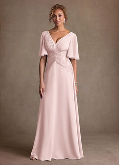 Azazie Milliat Mother of the Bride Dresses Blushing Pink A-Line Lace Chiffon Dress image4