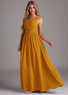 Azazie Kingsley Bridesmaid Dresses Butterscotch A-Line Lace Chiffon Dress image4