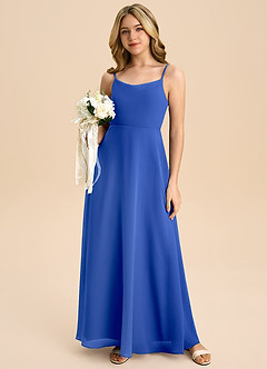 Azazie Shale Junior Royal Blue A-Line Bow Chiffon Dress image5