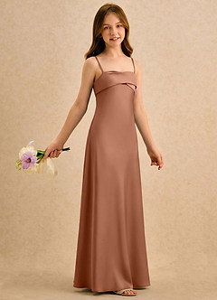 Azazie Mirabella Girls Formal vestidos de niña de las flores Vestido Bronceador de Satén Elástico de Recto con Escote corazón image4