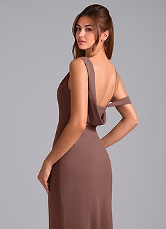Azazie Madelyn Robes de demoiselle d'honneur Robe Sirène Convertible en Mousseline de soie Une épaule Expresso image2