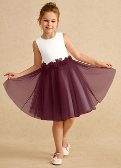 Azazie Louisa Abiti da Ragazza di Fiori Abito A-Line in Tulle Senza Maniche Avorio Cabernet image4