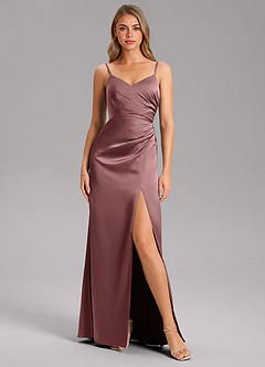 Azazie Azuree Bridesmaid Dresses Vintage Mauve A-Line Pleated Stretch Satin Dress image6
