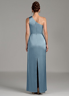 Azazie Zahira Bridesmaid Dresses Dusty Blue Sheath One Shoulder Stretch Satin Dress image2
