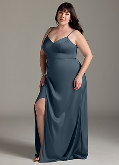 Azazie Marchella Bridesmaid Dresses Twilight A-Line Corset Stretch Satin Dress image10