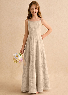 Azazie Jaella Girls Formal Flower Girl Klänningar Klänning A-Line i Blommig Utbrändhet Plisserad image4