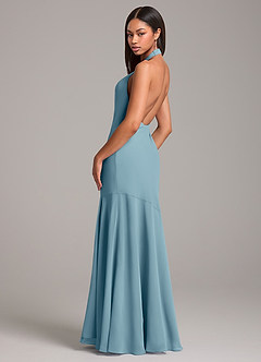 Azazie Lorena Robes de demoiselle d'honneur Robe Sirène en Mousseline de soie Plissée Bleu Maussade image6