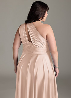 Azazie Charlize Bridesmaid Dresses Blushing Pink A-Line One Shoulder Stretch Satin Dress image16