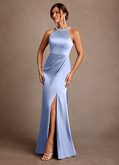Azazie Lawrence Mother of the Bride Dresses Ice A-Line Pleated Stretch Satin Dress image2