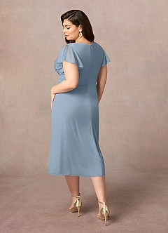 Azazie Vera Mother of the Bride Dresses Dusty Blue A-Line V-Neck Pleated Mesh Dress image8