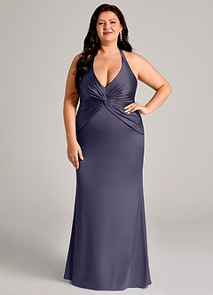 Azazie Valerie Jurken voor bruidsmeisjes Jurk van Stretch Satijn met Zeemeermin Geplooid Stormachtig image7