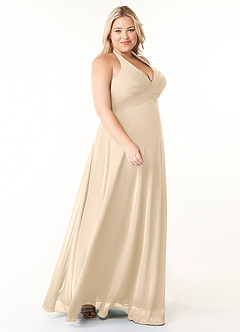 Azazie Tessie Bridesmaid Dresses Champagne A-Line V-Neck Pleated Chiffon Dress image8