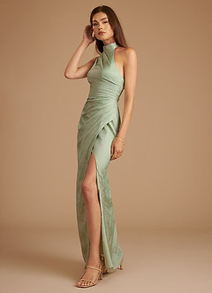 Azazie Jemma Bridesmaid Dresses Sage Blossom Sheath Pleated Blossom Dress image4