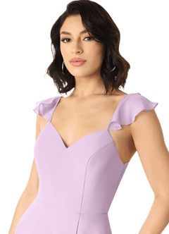 Azazie Everett Bridesmaid Dresses Frosted Lilac A-Line V-neck Ruched Chiffon Dress image4