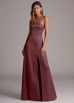 Azazie Wren Jurken voor bruidsmeisjes Converteerbaar Jurk van Stretch Satijn met A-Lijn Strapless Sangria image1