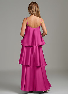 Azazie Azalea Bridesmaid Dresses Fuchsia A-Line Ruched Stretch Satin Dress image4