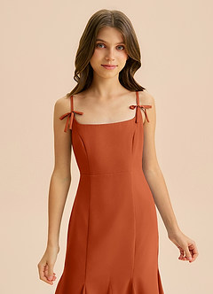 Azazie Evey Junior Abito Sirena in Chiffon Plissettato Arancia Bruciata image6