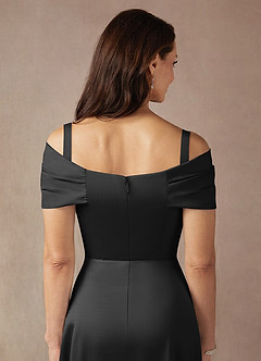 Azazie Amelia Mother of the Bride Dresses Black A-Line Off the Shoulder Stretch Satin Dress image7
