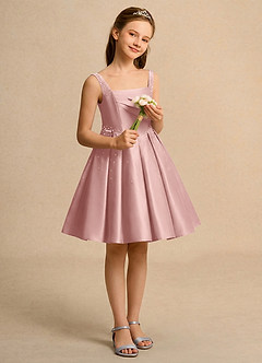 Azazie Jello Girls Formal Final Sale Dusty Blue Ball-Gown Pleated Matte Satin Dress image4
