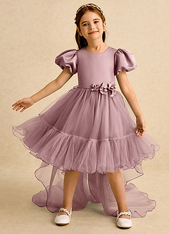 Azazie Cocoa Abiti da Ragazza di Fiori Abito Principessa in Tulle Plissettato Rosa Polverosa image2