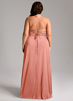 Azazie Mei Bridesmaid Dresses Coral A-Line V-Neck Stretch Satin Dress image8
