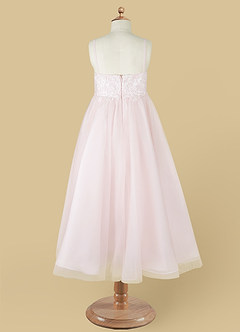 Azazie Buttercup Robe Demoiselle D'honneur Fillette Robe Trapèze en Tulle Dentelle Ivoire Rose Rougissant image11