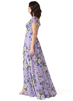 Azazie Omari Vestidos de damas de honor Vestido de Lila Floral de Gasa de Corte en A image3