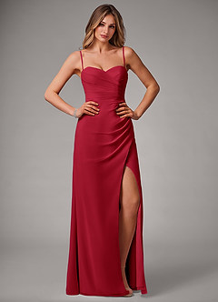 Azazie Haisley Bridesmaid Dresses Scarlet Sheath Off the Shoulder Chiffon Convertible Dress image1