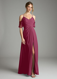 Azazie Dakota Bridesmaid Dresses Mulberry A-Line V-Neck Pleated Chiffon Dress image3