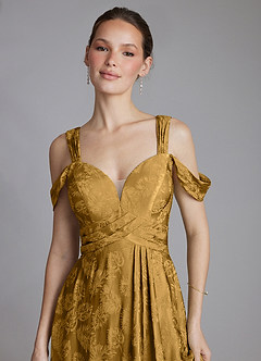 Azazie Emoria Bridesmaid Dresses Marigold Jacquard A-Line Off the Shoulder Jacquard Dress image3
