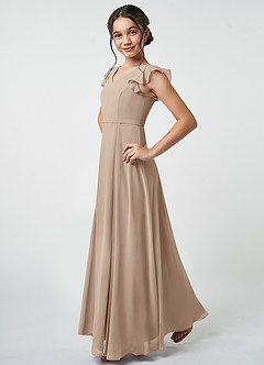Azazie Claudine Junior Taupe A-Line Pleated Chiffon Dress image3