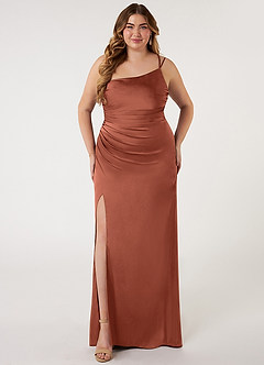 Azazie Eren Bridesmaid Dresses Clay Mermaid One Shoulder Stretch Satin Dress image6