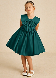 Azazie Poppet Blumenmädchenkleider A-Linie ärmellos Matte Satin Kleid Pfau image1