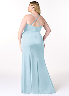 Azazie Marzia Bridesmaid Dresses Sky Blue Sheath Cowl Pleated Stretch Satin Dress image15