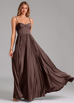Azazie Akiko Bridesmaid Dresses Ganache A-Line Sweetheart Neckline Stretch Satin Dress image5