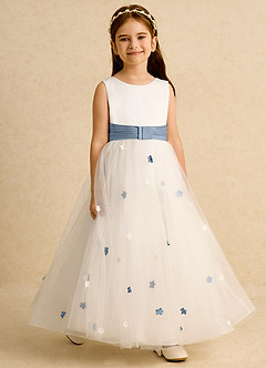 Azazie Cricket vestidos de niña de las flores Vestido de Marfil Azul Polvoriento de Satin Mate de Princesa con Plisado image6