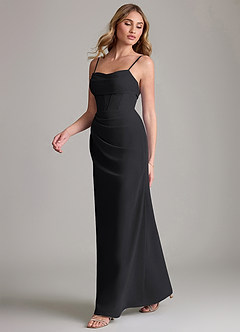 Azazie Mai Bridesmaid Dresses Black Sheath Pleated Chiffon Dress image4