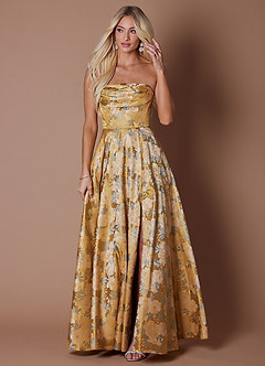 fitted lace wedding dress Jluxlabel Women's Dorado Metallic Maxi Dress - Gold main image 1
