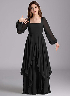 Azazie Clara Junior Abito A-Line in Chiffon Blusa Nero image6