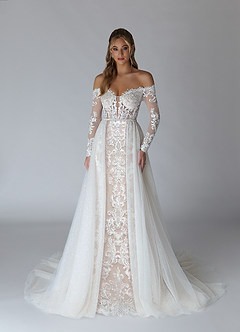 Azazie Solaris Wedding Dresses Diamond White Caramel A-Line V-Neck Sequins Tulle Dress image1