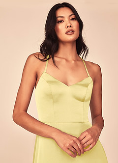 Azazie Mei Bridesmaid Dresses Lemon Sorbet A-Line V-Neck Stretch Satin Dress image6