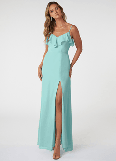 Azazie Natalia Brautjungfernkleider A-Linie Chiffon Kleid Aqua image1