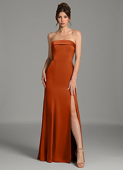Azazie Helena Bridesmaid Dresses Burnt Orange Mermaid Strapless Stretch Satin Dress image1