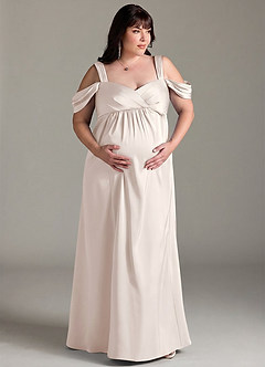 Azazie Rhea Maternity Bridesmaid Dresses A-Line Off-The-Shouler Pleated Stretch Satin Floor-Length Dress image8