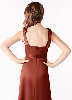 Azazie Barbara Junior Terracotta A-Line Bow Stretch Satin Dress image4